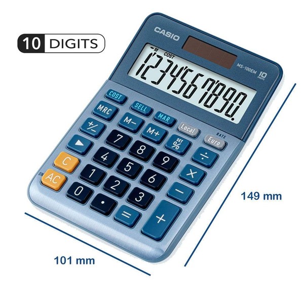 Casio Tischrechner MS-100EM 10-Stellig WäHrungsumrechnung Solar/Batterie-image