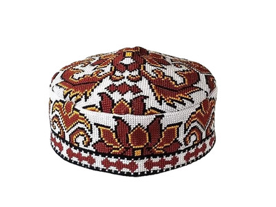 UZBEK IROQI TRIBAL HAND EMBROIDERED SILK HAT - UNISEX - APPROX 22 INCHES -MEDIUM