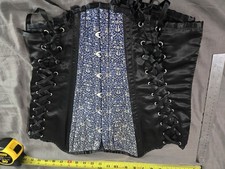 Women s Underbust Corset Satin Black Blue Gold Floral Lace-Up