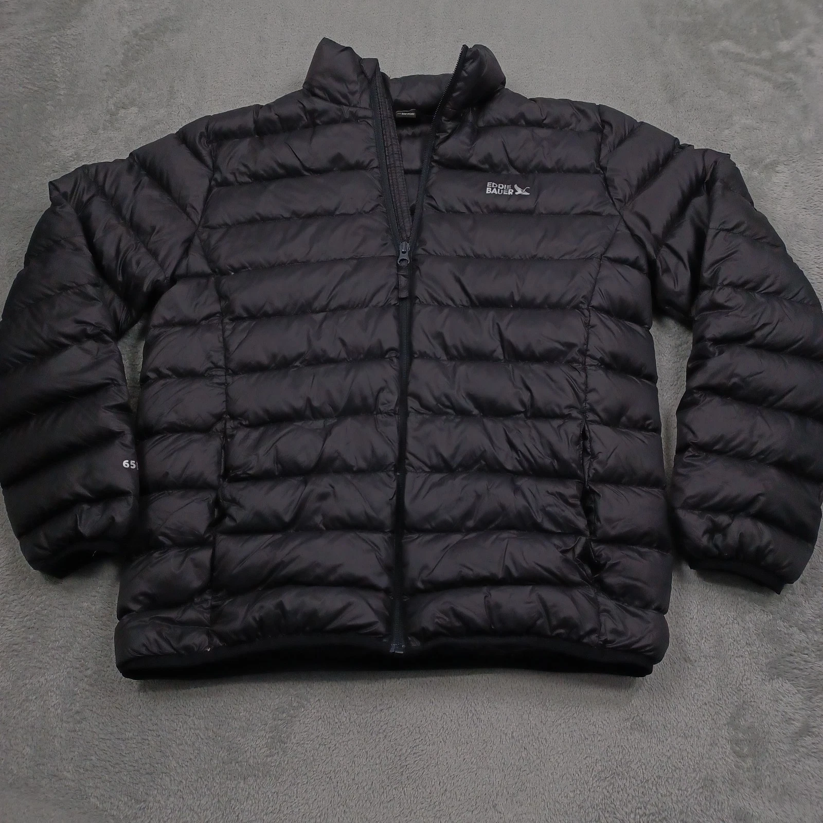 Eddie Bauer Jacket Boys XL Black Puffer Down Full Zip Pockets Lightweight