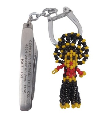 Vintage 50s Pocket Knife Seed Native Beaded Keychain Congressional Tile Maryland