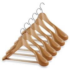 6 Wide Shoulder Wood Suit Hangers - Natural