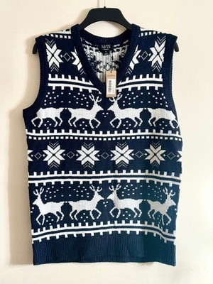 Christmas Fair isle Cardigan Boohoo Mens Xmas Grandad Jumper