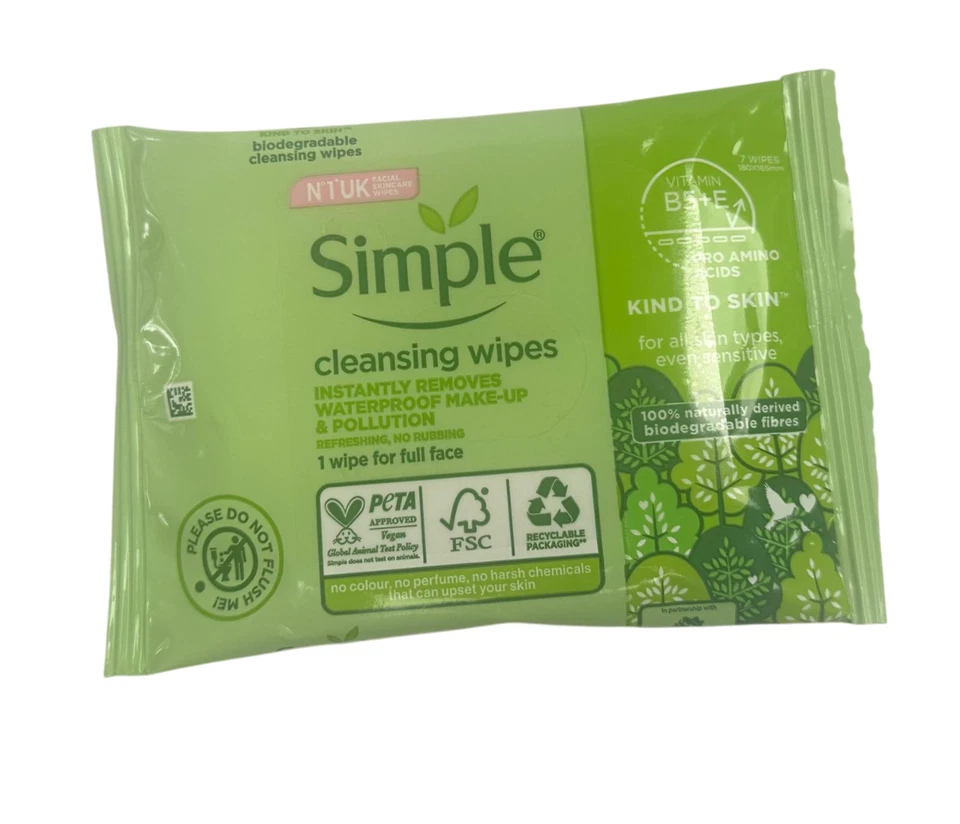 Simple Kind To Skin Cleansing Facial Wipes 7 wipes Per pack-Refreshing Foto 2 de 4