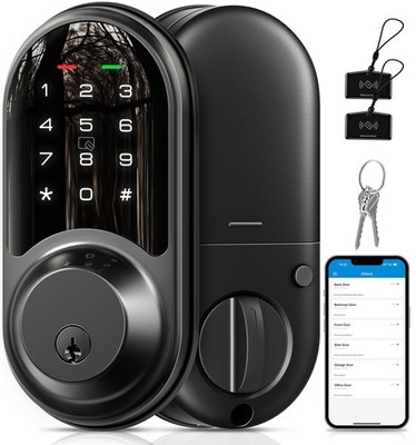 VEISE RZ06 SMART LOCK FRONT APP CONTROL KEYLESS DEADBOLT TOUCH KEY, MATTE BLACK