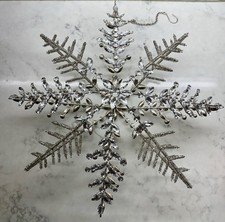 Rhinestone Jeweled & Beaded 3D Silver Snowflake Star Ornament Topper 19” India