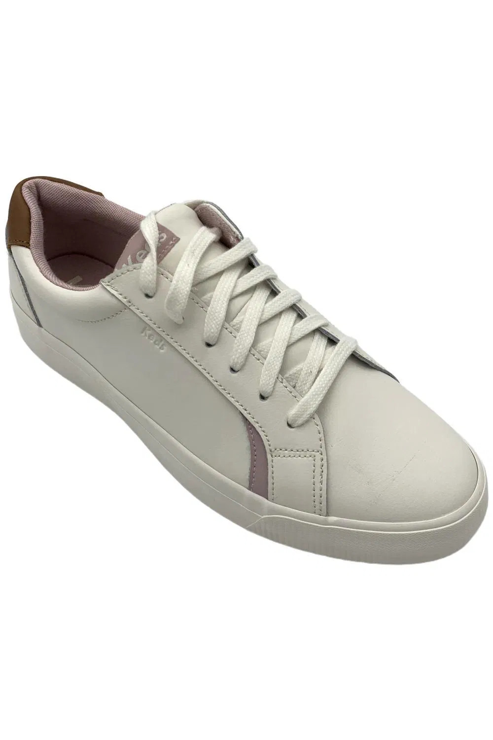 Keds Womens Pursuit Leather Lace Up Sneakers WhitePink 6290₽