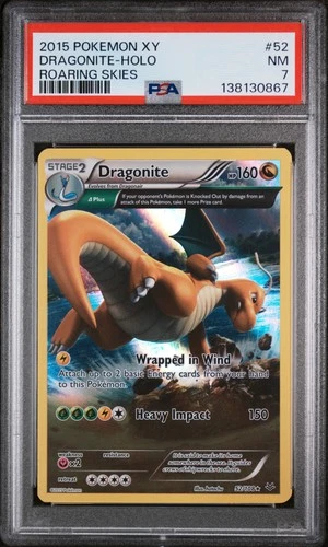 2015 POKEMON XY ROARING SKIES #52 DRAGONITE-HOLO PSA 7