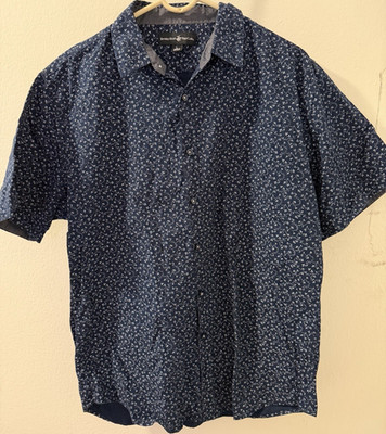 Beverly Hills Polo Club Men's Blue White Floral Short Sleeve Button-Up Shirt L