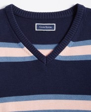 Club Room Men's Mixed Stripe V Neck Sweater Size M Navy Blue 75