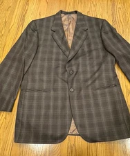 High End Custom Tailored Fit Brown/Blue Plaid Italian Stile Wool Jacket Size 40R