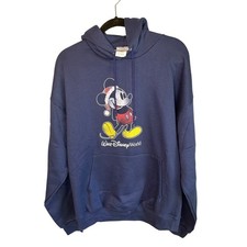 Vintage 90's Walt Disney World Mickey Mouse Christmas Hoodie Navy Blue XL
