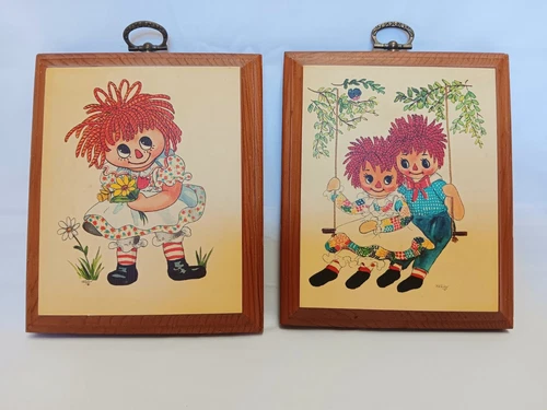 Vintage Raggedy Ann and Andy Wall Plaque by Thayer 6"x5" Retro Decor