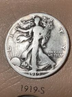 1919-S Walking Liberty Fine Half Dollar Hard Date Very Few Marks see  My Photos