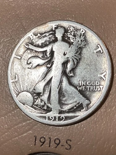 1919-S Walking Liberty Fine Half Dollar Hard Date Very Few Marks see  My Photos