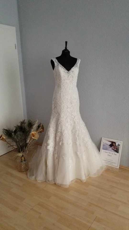 Designer Brautkleid Mori Lee tiefer Rücken Boho Vintage Spitze Fit + Flare Gr 10 - Bild 3 von 4