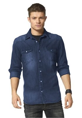 Bruno Banani Herren Langarm Jeanshemd Jeans Hemd Blue Used L J1589