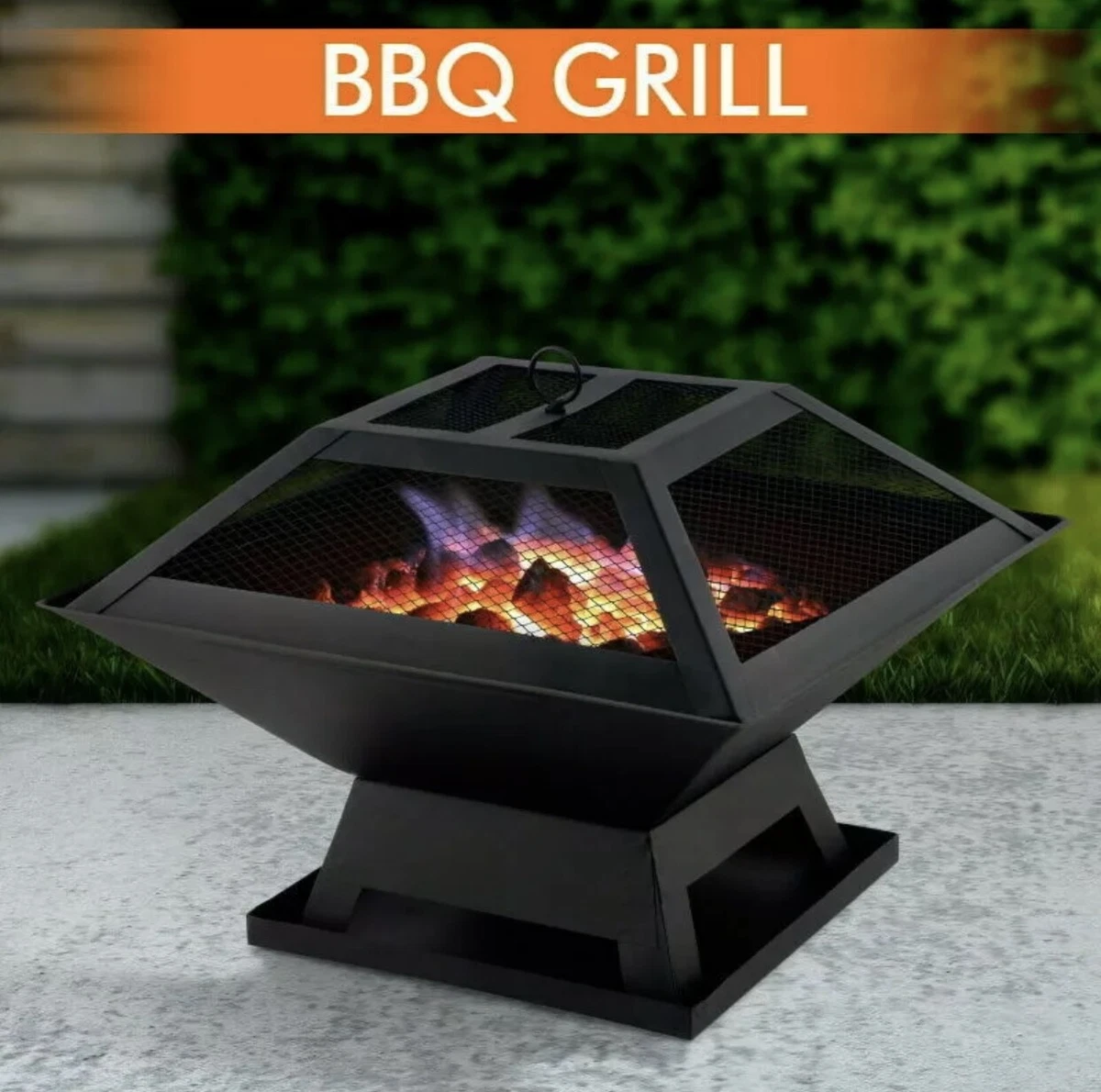 Outdoor Fire Pit Large Log Burner Garden Patio Camping Large BBQ Square  Barbecue | eBay