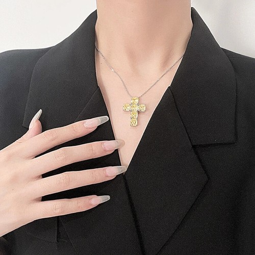 3Ct Princess VVS1 Lab Created Diamond New Cross Pendant 14K Yellow Gold Over - Picture 3 of 6