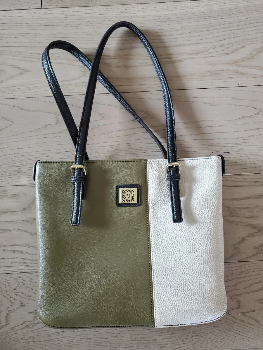 CLASSIC Anne Klein Lion Logo Tote Bag faux leather olive black ivory