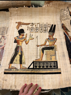 Rare 24 x 18  Authentic Hand Painted Ancient Egyptian Papyrus