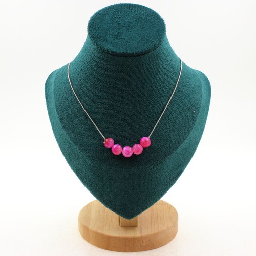 Collier Agate Rubanée Rose 8 Mm Perles Naturelles + Chaîne Acier Inoxydable - A Bijoux