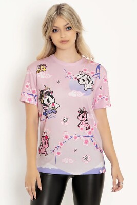 Blackmilk CHERRY BLOSSOM UNICORNO Boyfriend T Shirt Tokidoki, Size Small S NWT
