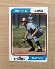HAL BREEDEN MONTREAL EXPOS SIGNED VINTAGE 1974 TOPPS CARD #297 W/COA