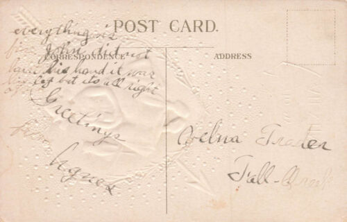 VINTAGE VALENTINE POSTCARD DUTCH GIRL IN HEART W/ BLACK CAT c1910 012225 U - Picture 2 of 2