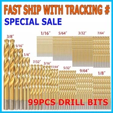 99PCS Drill Bit Set 1/16"-3/8" HSS Titanium Multi Drill Bits Twist Metal Tools