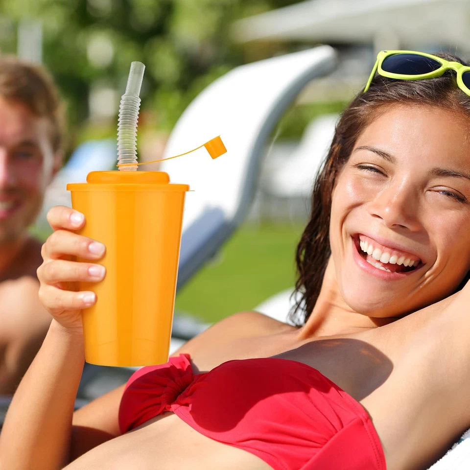 18 piezas pajitas de neón tazas 12 OZ coloridas tazas de neón con sorbo y tapas de plástico Fa Foto 4 de 4