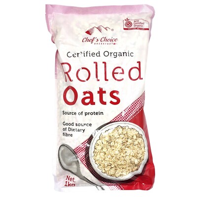 Australian Organic Breakfast Rolled Oats Source of Protein Fibre GMO Free 1kg