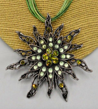 Victorian Gothic Silk Choker Necklace Layered Filigree Rhinestone Flower Pendant