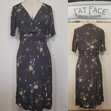 Fatface Womens Wrap Dress Black Floral Crinkle Effect Size 12