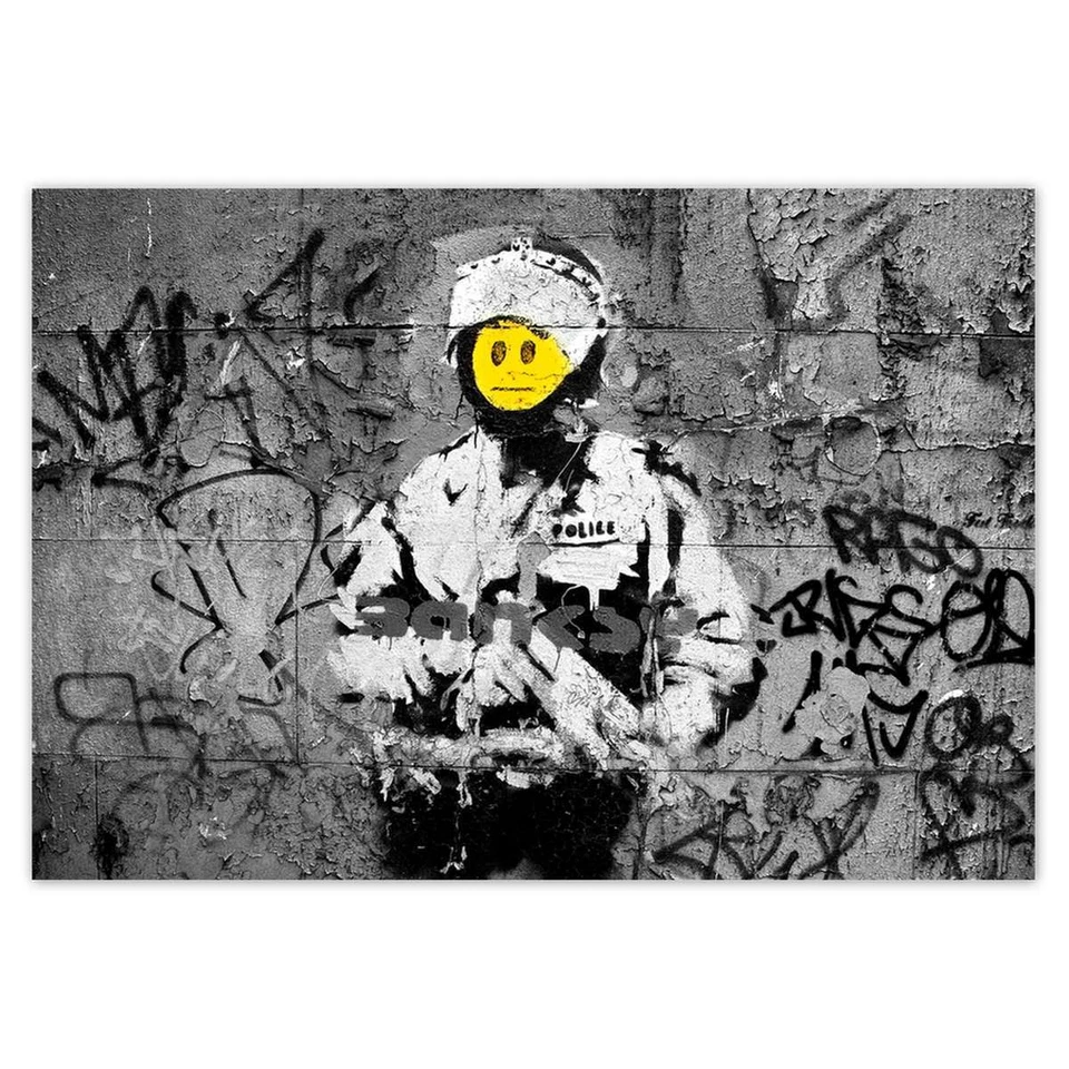 Fotomurale in tessuto non tessuto carta da parati quadro Banksy poliziotto smiley n. H340_TV - Immagine 3 di 4