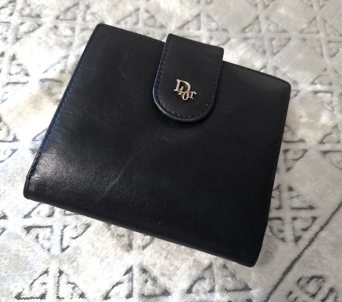 Portefeuille Christian Dior vintage plié cuir noir   Authentique