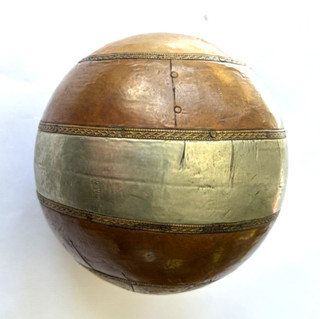 Vintage Old Leather Covered Ball With Metal Bands sports