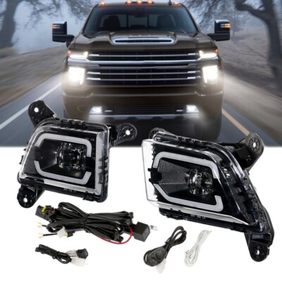 Pair Bumper LED Fog Light DRL Assembly For Chevrolet Silverado 1500 2019-2023