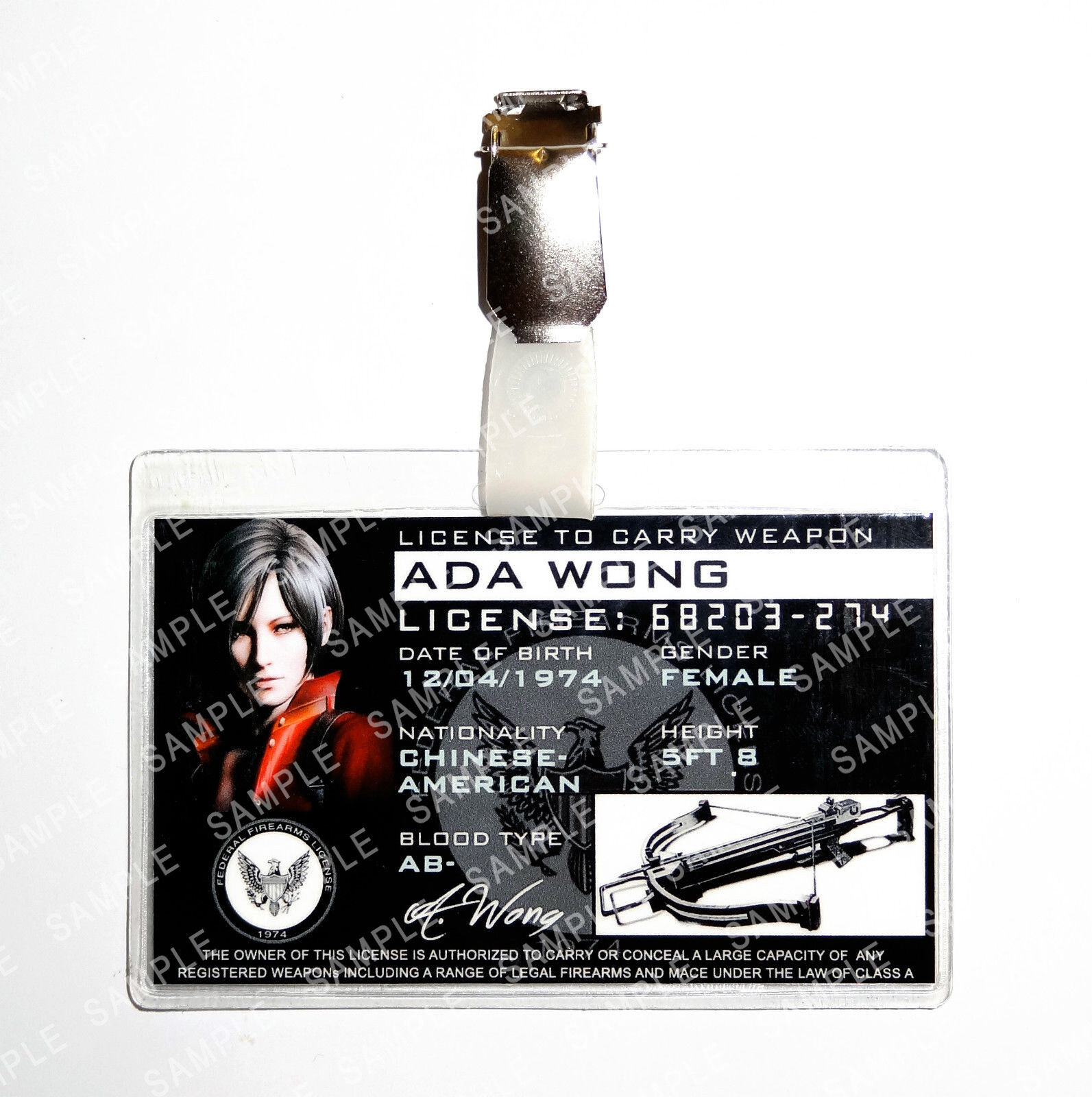 Resident Evil Ada Wong Weapon License Zombie Cosplay Prop Comic Con  Christmas