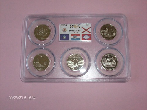 2003 S CLAD QUARTER PROOF 5 COIN SET PCGS PF69 DEEP CAMEO (IL,AL,ME,MO,AR)(#2)