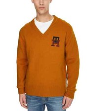 Tommy Hilfiger Mens Sweater New S M L XL Monogram Wool Sletland Mustard V-Neck