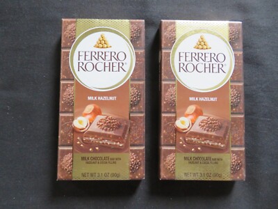 (2) Packs Of Ferrero Rocher Fine Milk Hazelnut Chocolate Bars 3.1 Oz Each !