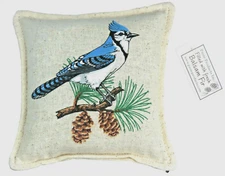 Paine's BALSAM FIR PILLOW 6x6  BLUE JAY screen printed pine sachet PINECONE bird