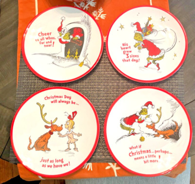 Pottery Barn GRINCH Plate Dr. Seuss Disney holiday Christmas party gift *  SET 4
