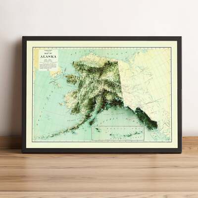 Alaska Map, Alaska 2D Relief Map, Alaska Vintage Map - 2D Flat Print