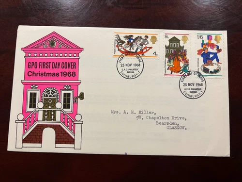 United Kingdom 1968 - Christmas FDC with stamps set Edinburgh.1 GPO Philatelic B