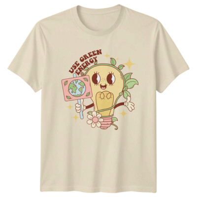 T-Shirt Use Green Energy Erde Tag Glühbirne Cartoon Grafik