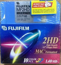 Fujifilm MF2HD 2HD High Density 3.5" Floppy Discs MAC Formatted NEW SEALED 10