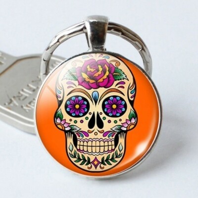 UNIQUE SUGAR SKULL DAY OF THE DEAD KEY CHAIN CABOCHON