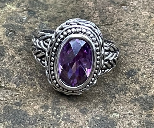 ✅ Silvertone Faux Amethyst Rhinestone Men's Ring Costume Fashion Jewelry - Picture 3 of 12